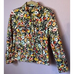 Robell Bright Multicolor Navy Floral Jacket Size 6 EU 36